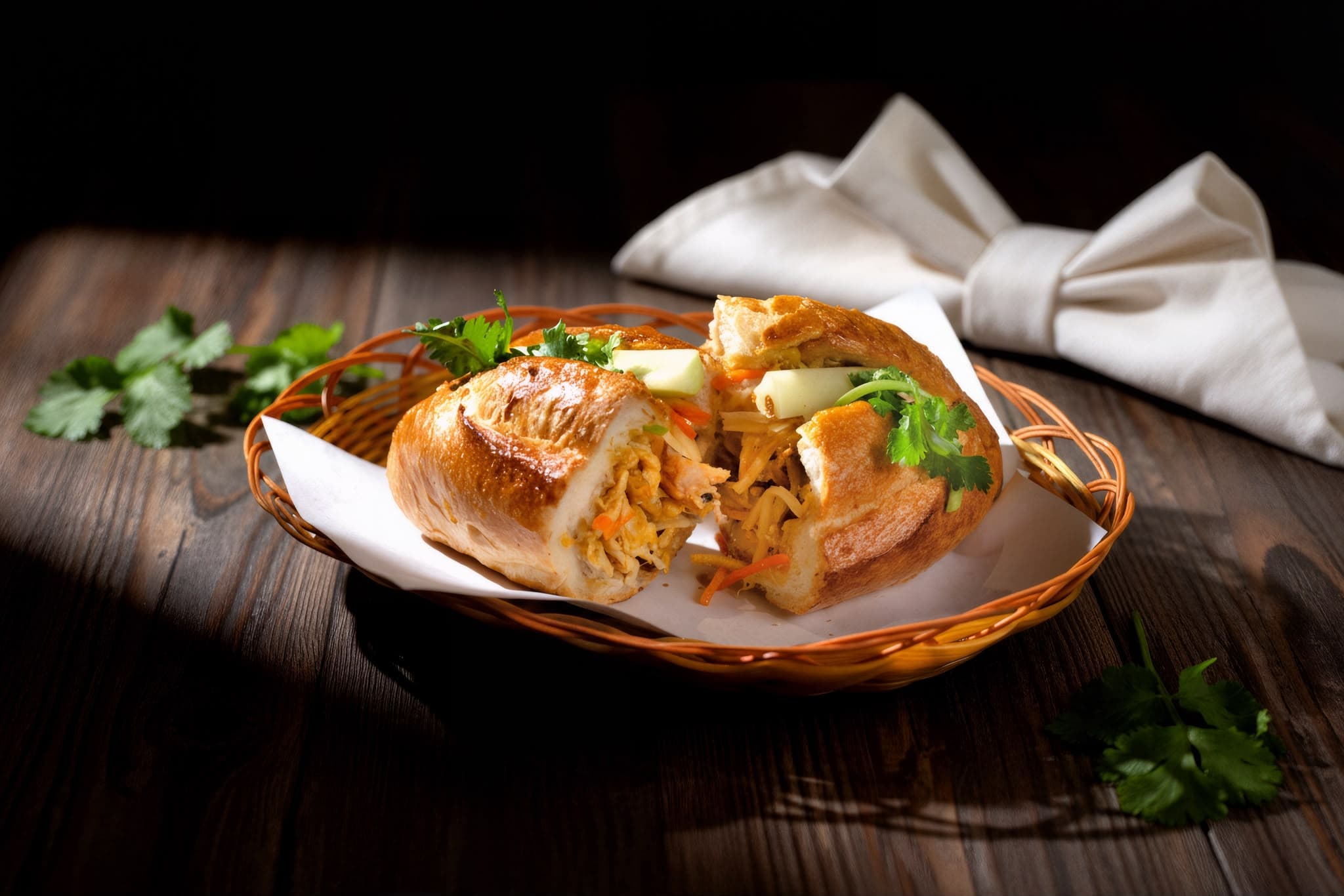 Freshly baked banh mi with grilled pork